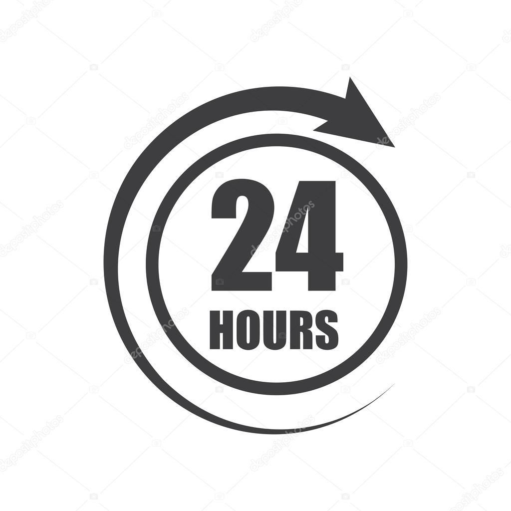 Icon of symbol, sign Open around the clock or 24 hours a day