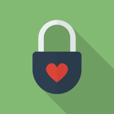 Kalp ile asma kilit. Düz stil ikonu