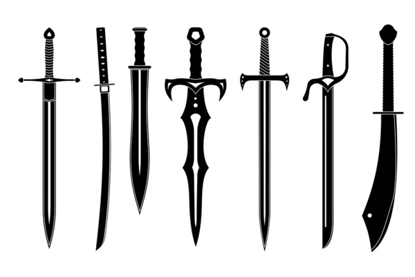 Иконный набор древних мечей . — стоковый вектор