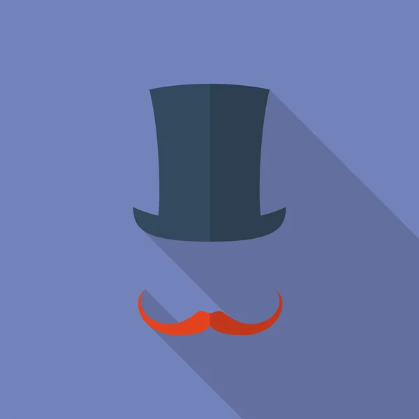 Chapéu e bigodes. Ícone de estilo plano — Vetor de Stock