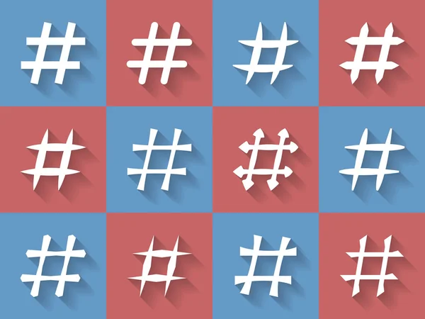 Icon Set van hashtags. Hashtag symbolen — Stockvector