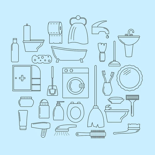 Set of line icons. Bathroom theme — Stock Vector