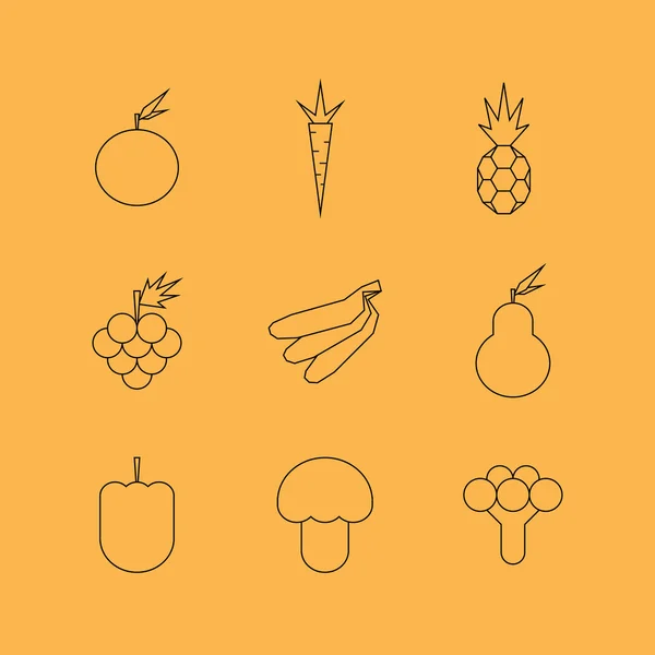 Iconos de línea de frutas y verduras — Vector de stock