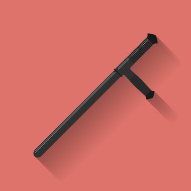 Icon of Police baton or police nightstick. Or Tonfa. Flat style clipart