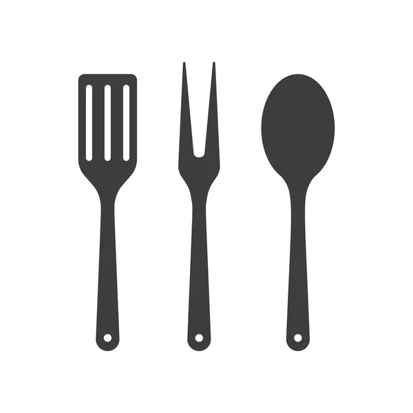 Icône d'outils de cuisine. Fourchette, cuillère et pelle à frire — Image vectorielle