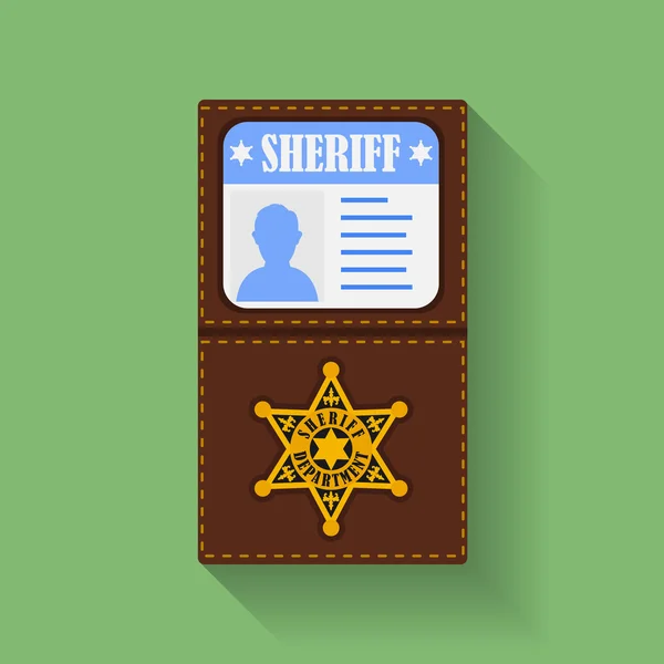 Icono de Sheriff Badge con Id Case, titular. Estilo plano — Archivo Imágenes Vectoriales
