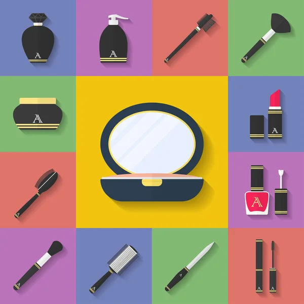 Maquillage, ensemble d'icônes cosmétiques. Style plat — Image vectorielle