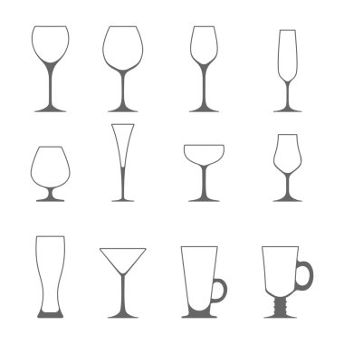 Vektör Icon set kap. Şarap bira martini viski brandy bardağı.