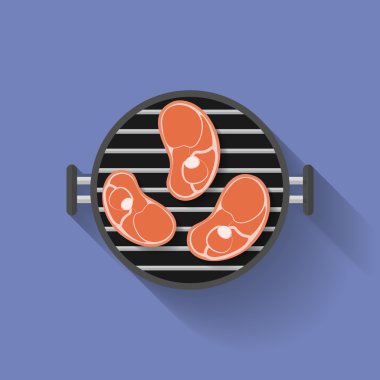 Barbekü vektör simgesine et parçası. Biftek üstünde Barbekü kutsal kişilerin resmi. Düz stil