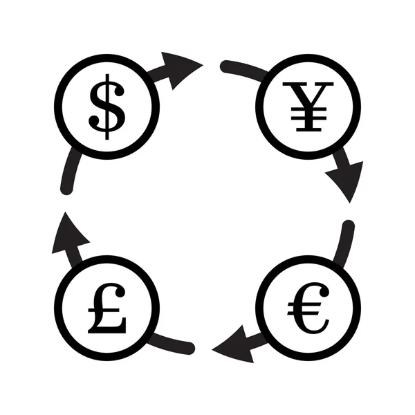 Finans Döviz Alım Satım vektör Icon set. Yuan, dolar, euro, sterlini fiyat değişimi — Stok Vektör