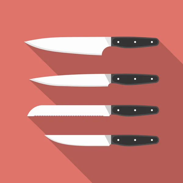 Kitchen knives. Vector collection of cooking knives. Flat style — Stock Vector