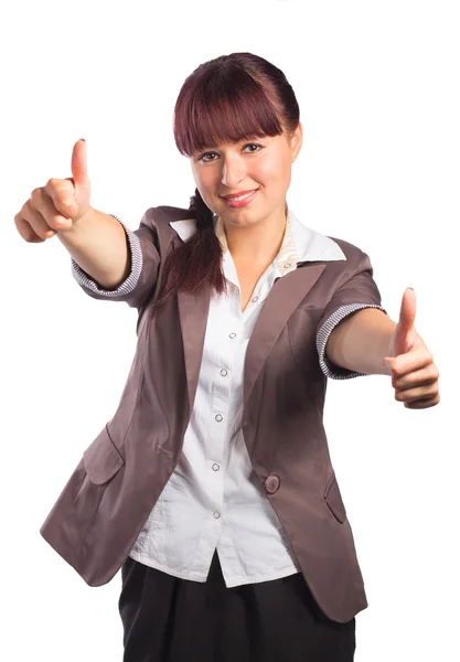 yukarı hareket ile mutlu gülümseyen iş kadını