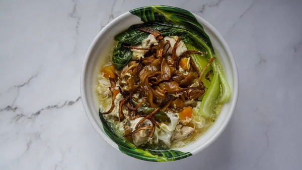 Mie Datar Dimasak Egg Gravy Wan Tan Hor Dengan Potongan — Stok Foto