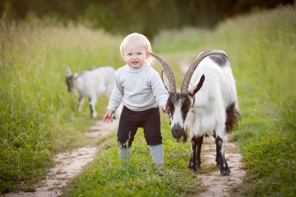 Çocuk keçi ile — Stok fotoğraf