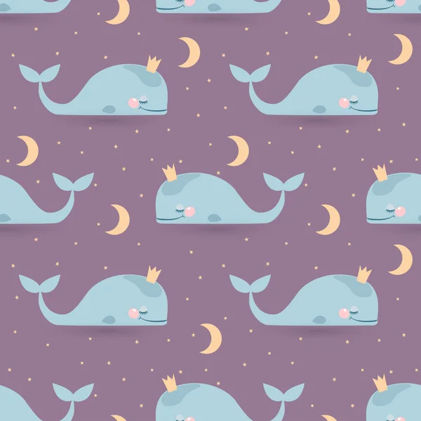 Pattern with sleeping whales — Stock Vector