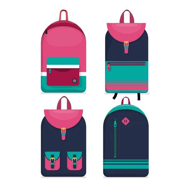 Cuatro iconos de mochilas urbanas — Vector de stock