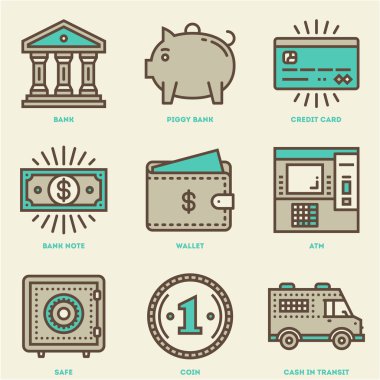 Bankacılık Mono doğrusal Icon Set 