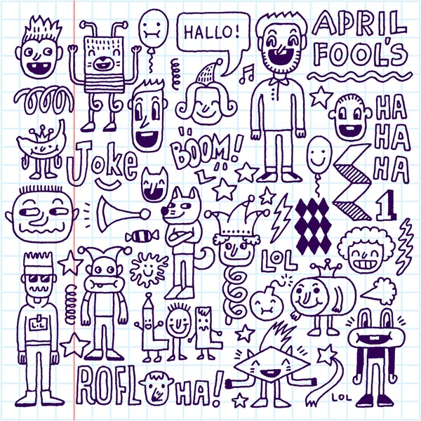 Personajes raros divertidos de Doodle — Vector de stock