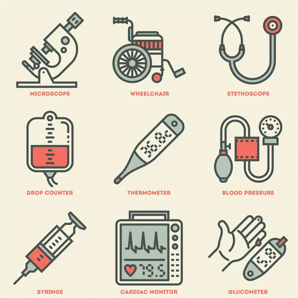 Dispositivos médicos Vintage Icon Set — Vector de stock