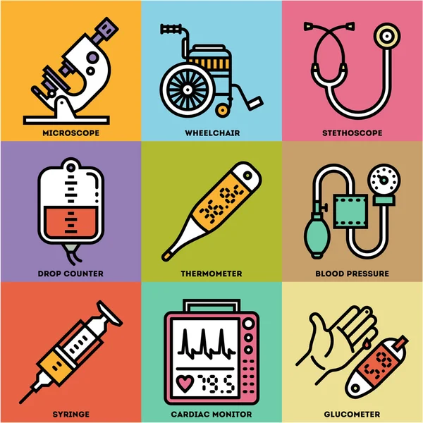 Edical apparaten Vintage Icon Set — Stockvector