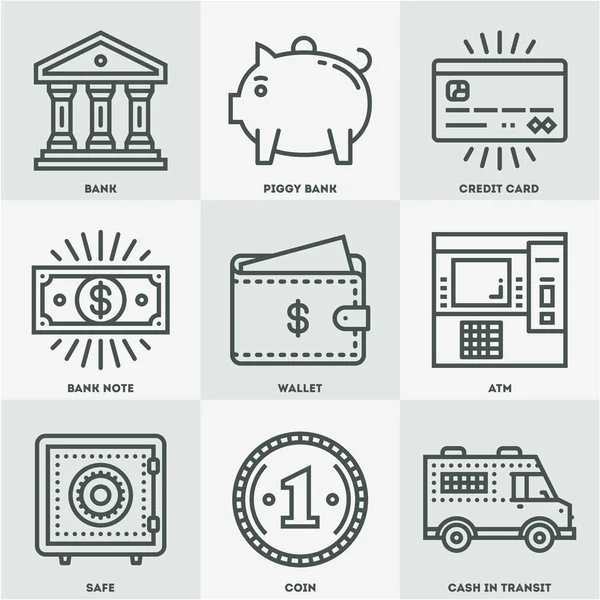 Conjunto de iconos lineales Mono bancario — Vector de stock