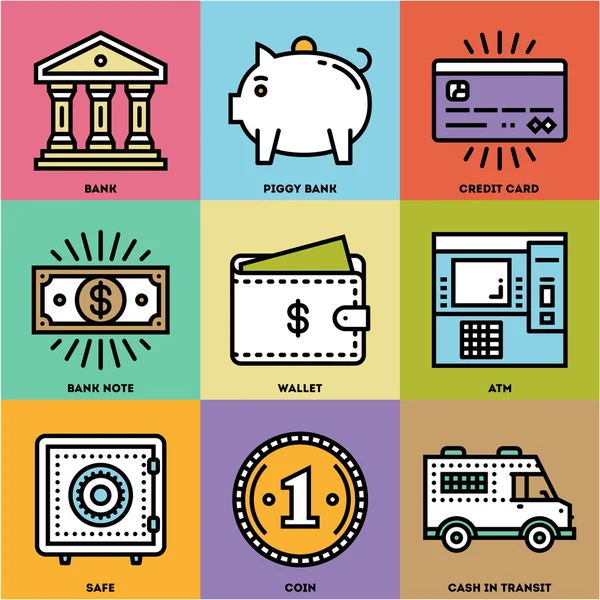 Bancaire Mono lineaire Icon Set — Stockvector