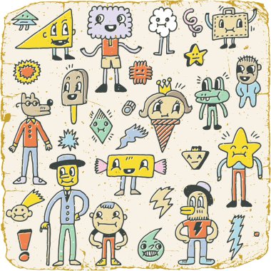 Komik tuhaf Doodle karakterler
