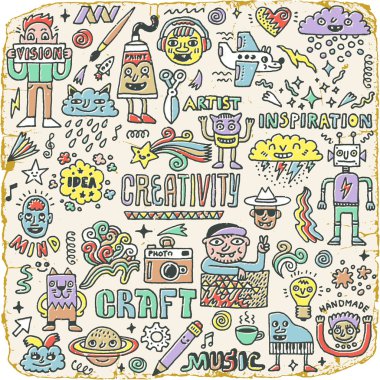 Komik tuhaf Doodle karakterler