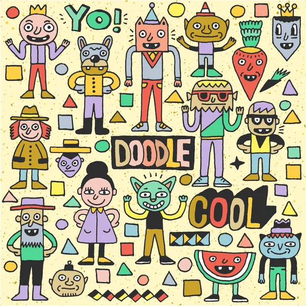 Personagens doodle malucos engraçados — Vetor de Stock