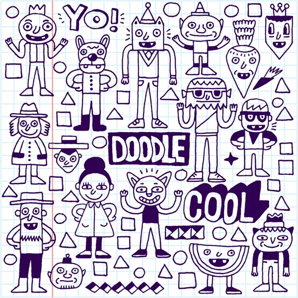 Personagens doodle malucos engraçados — Vetor de Stock