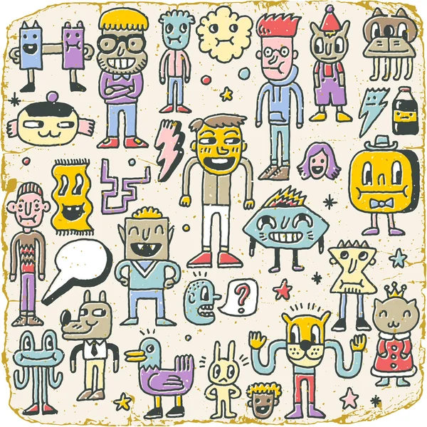 Personajes raros divertidos de Doodle — Vector de stock