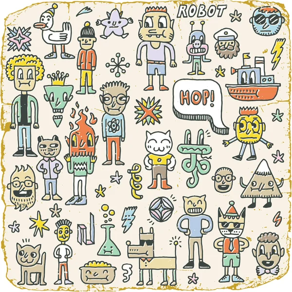 Personajes raros divertidos de Doodle — Vector de stock