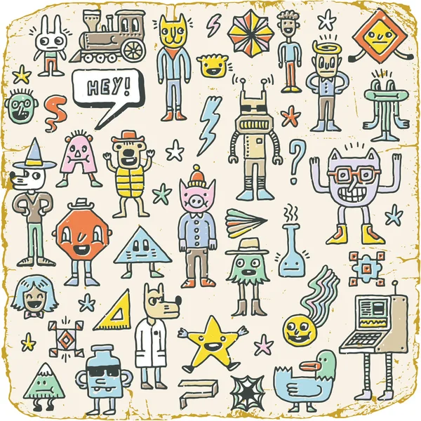 Personajes raros divertidos de Doodle — Vector de stock