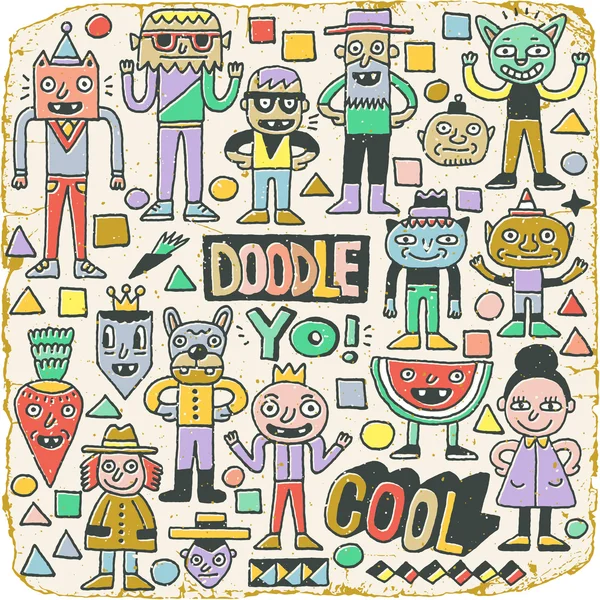 Personagens doodle malucos engraçados — Vetor de Stock