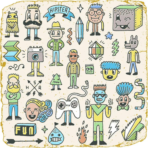 Personagens doodle malucos engraçados — Vetor de Stock