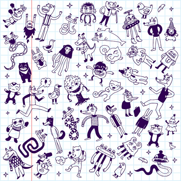 Crazy doodle zvířata — Stockový vektor