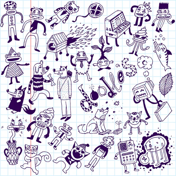 Çılgın doodle hayvanlar. — Stok Vektör