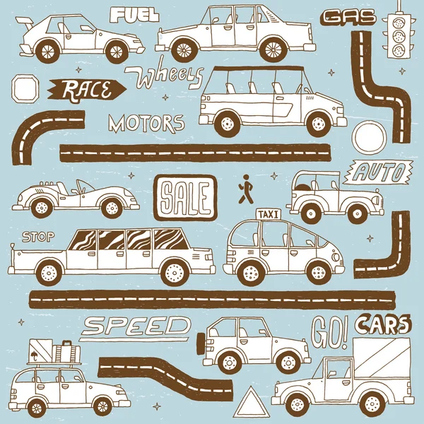 Doodle   cars set. — Stock Vector