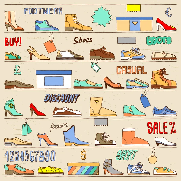 Set di scarpe di colore Doodle . — Vettoriale Stock