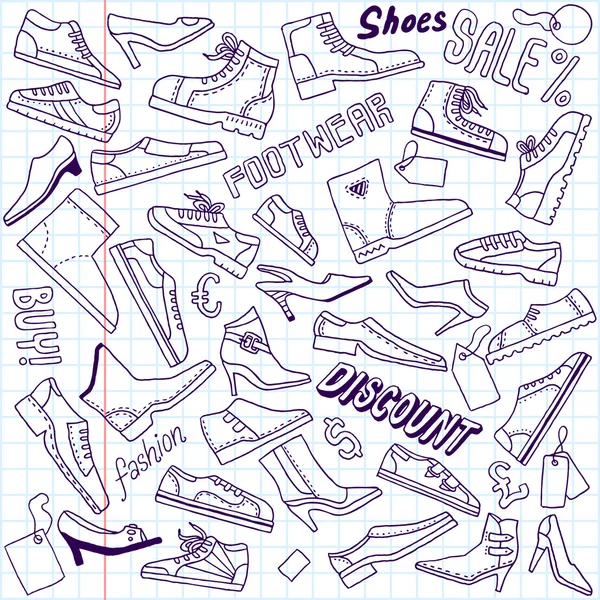 Set di scarpe Doodle — Vettoriale Stock