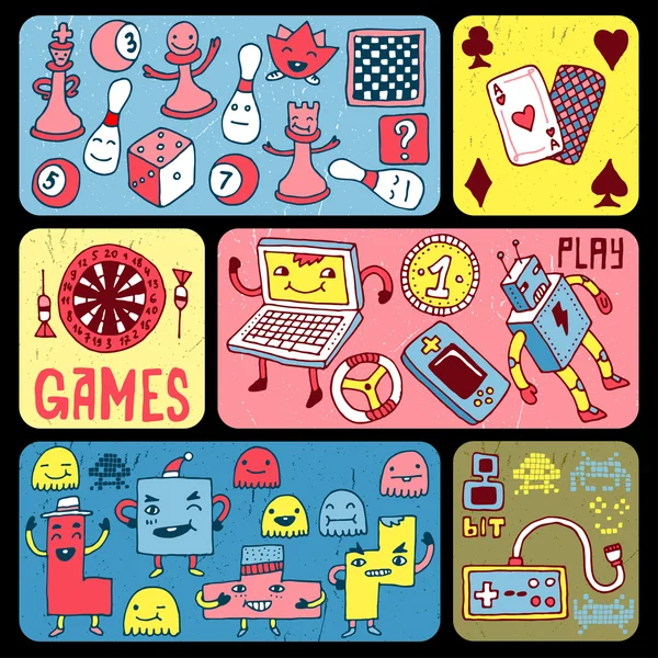 Games doodle banners. — Stock Vector