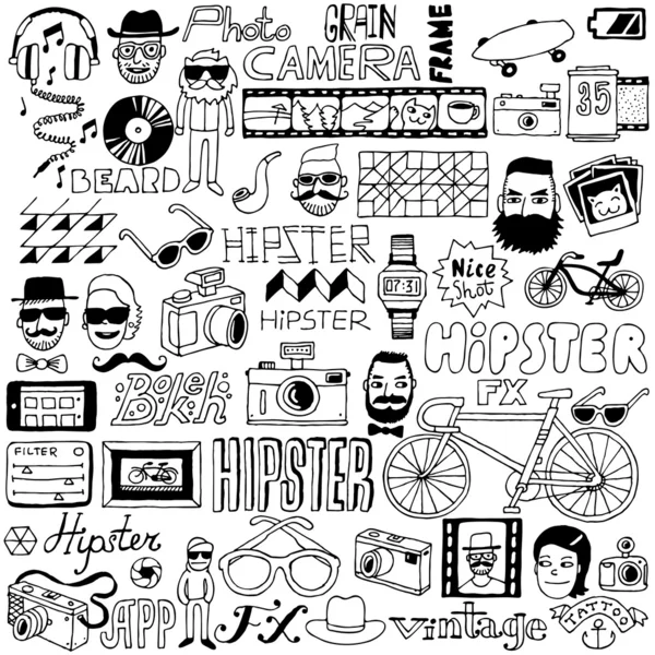 Hipster doodle mega set — Stok Vektör