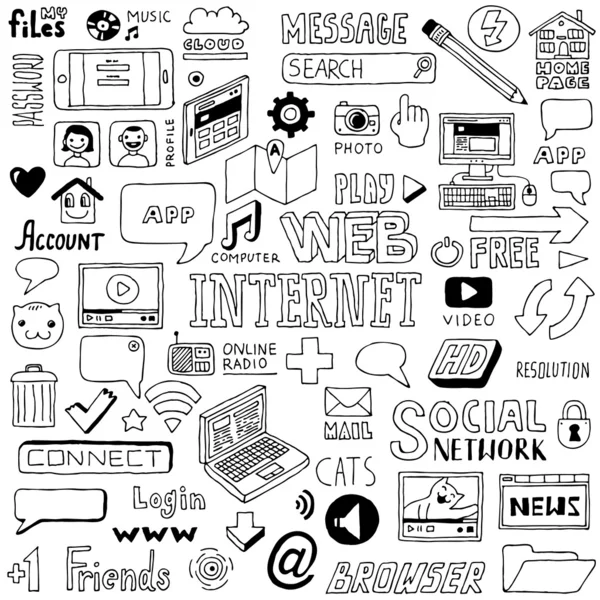 Internet mega set doodle — Stok Vektör