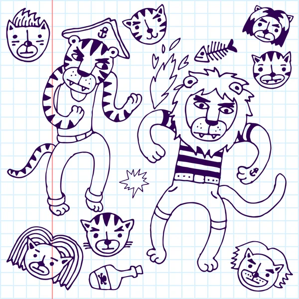 Pirates lion et tigre . — Image vectorielle