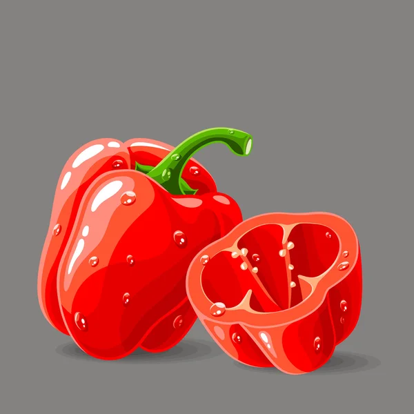 Pimientos rojos frescos con gotas de agua . — Vector de stock