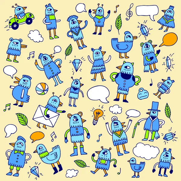 Doodle pájaros azules . — Archivo Imágenes Vectoriales