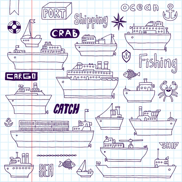 Conjunto de doodles para navios — Vetor de Stock