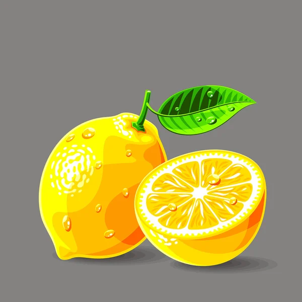 Fresh lemons with water drops — Stock Vector