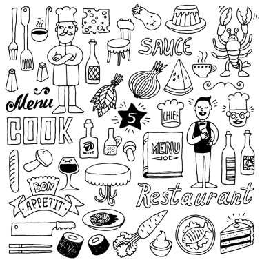 Restaurant doodle set.