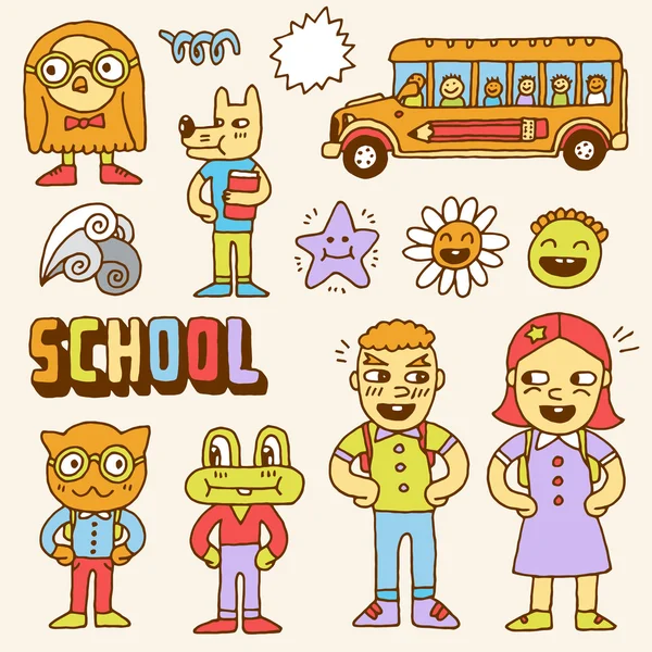 Schoolkids and animals — Stock Vector